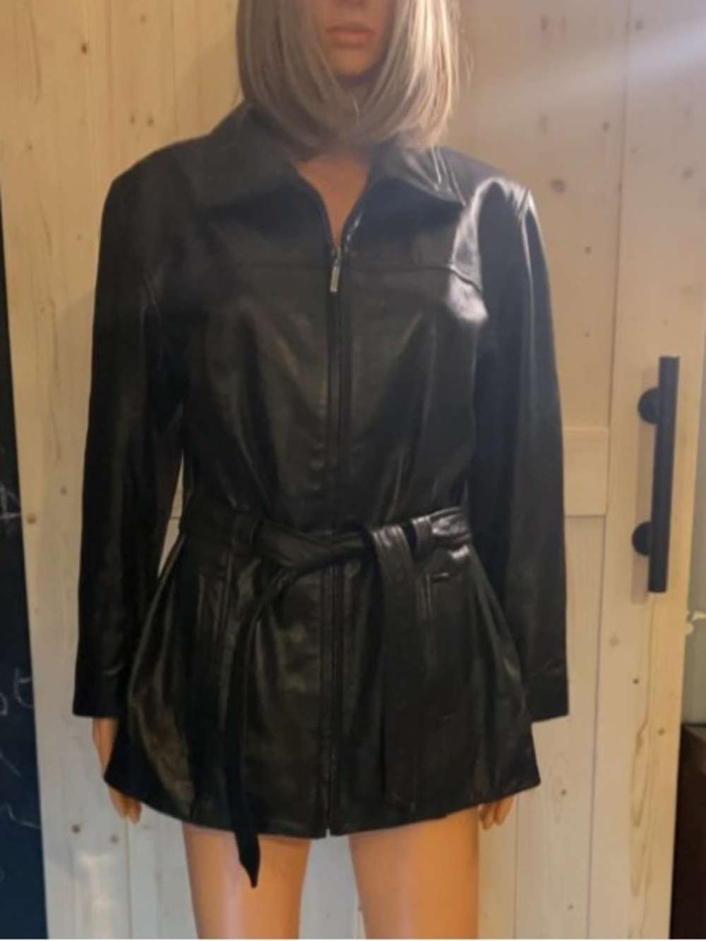 Nine West Black  Leather Zip-Belt Jacket